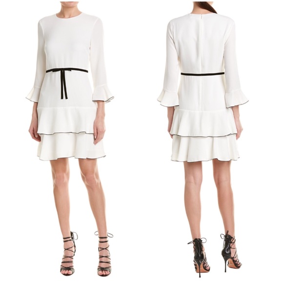 ANTHROPOLOGIE Shoshanna Ivory Ruffle Tiered Mini Dress 8 Medium Flaw